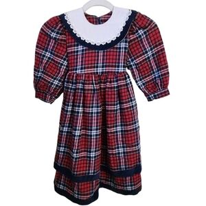Anne Savoy Vintage 90s Red Blue Plaid Girls Flannel Dress Size 5